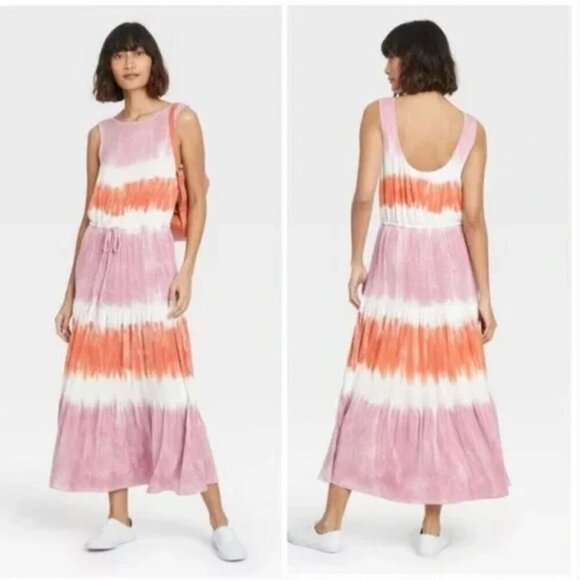 Knox Rose Dresses & Skirts - Knox Rose Sleeveless Orange Lilac Tie Dye Midi Dress XS